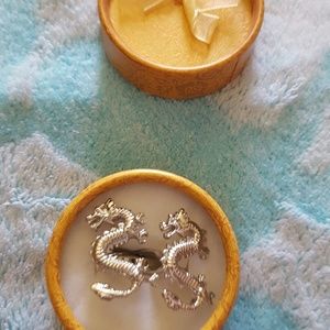 Silver Chinese dragon cuff links